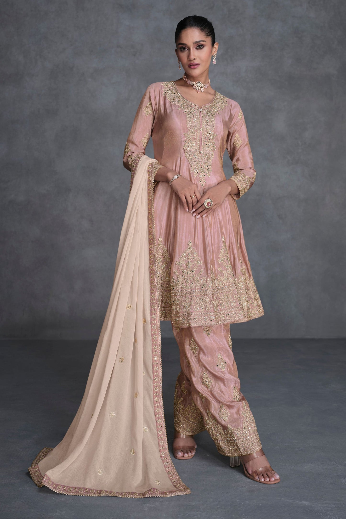 Baby Pink Organza salwar suit