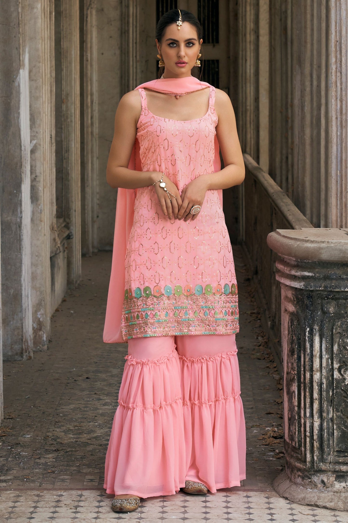 Baby Pink Georgette Sharara Suit