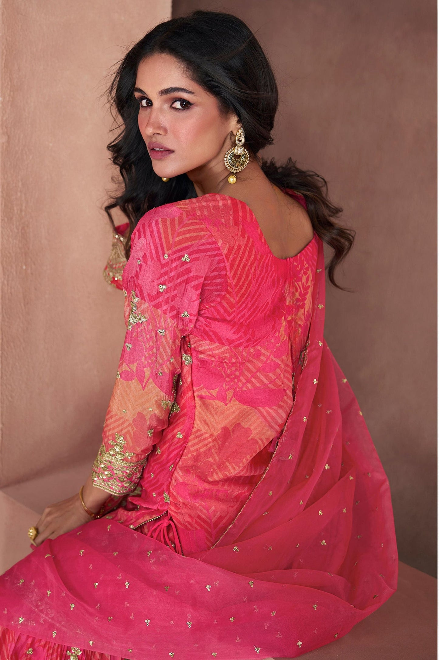 Pink Georgette Organza Sharara Suit
