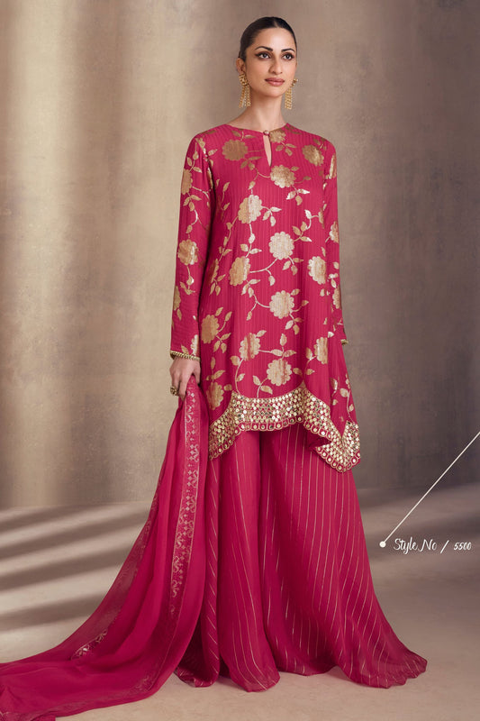 Dark Pink Georgette Plazzo With Kameez Suit