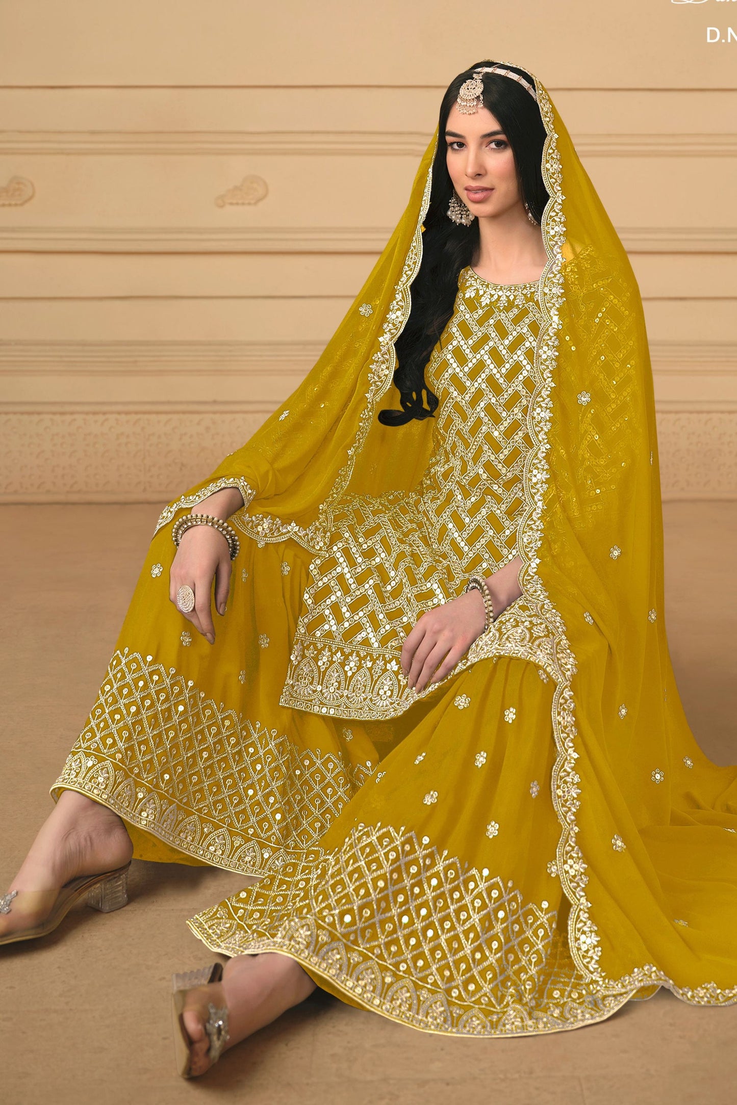 Golden Georgette Sharara Suit