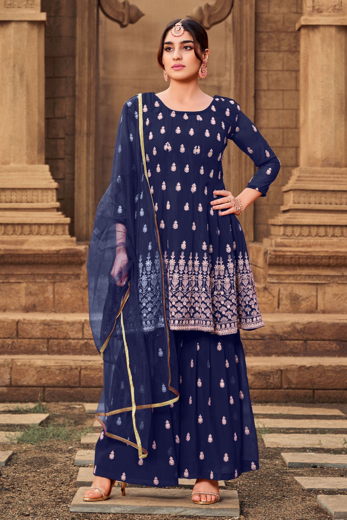 Purple Georgette Sharara suit