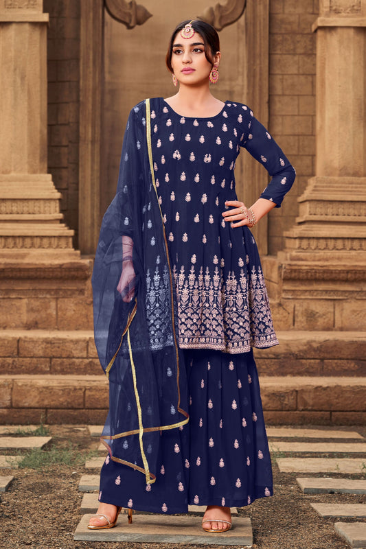 Purple Georgette Sharara suit