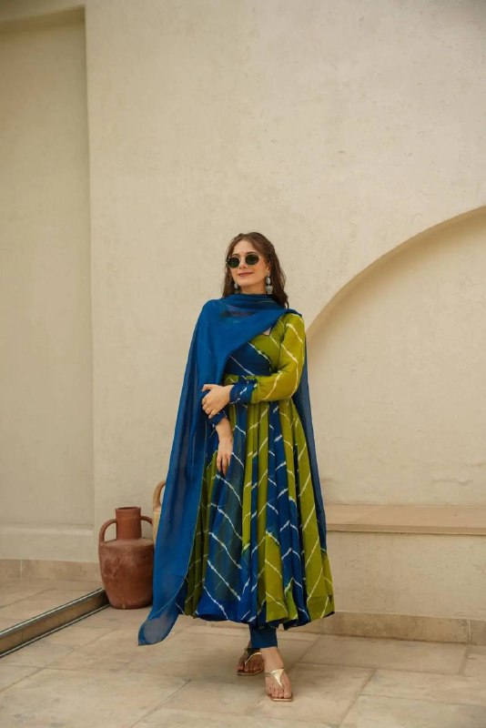 BLUE FANCY ORGENZA ANARKALI SUIT SET