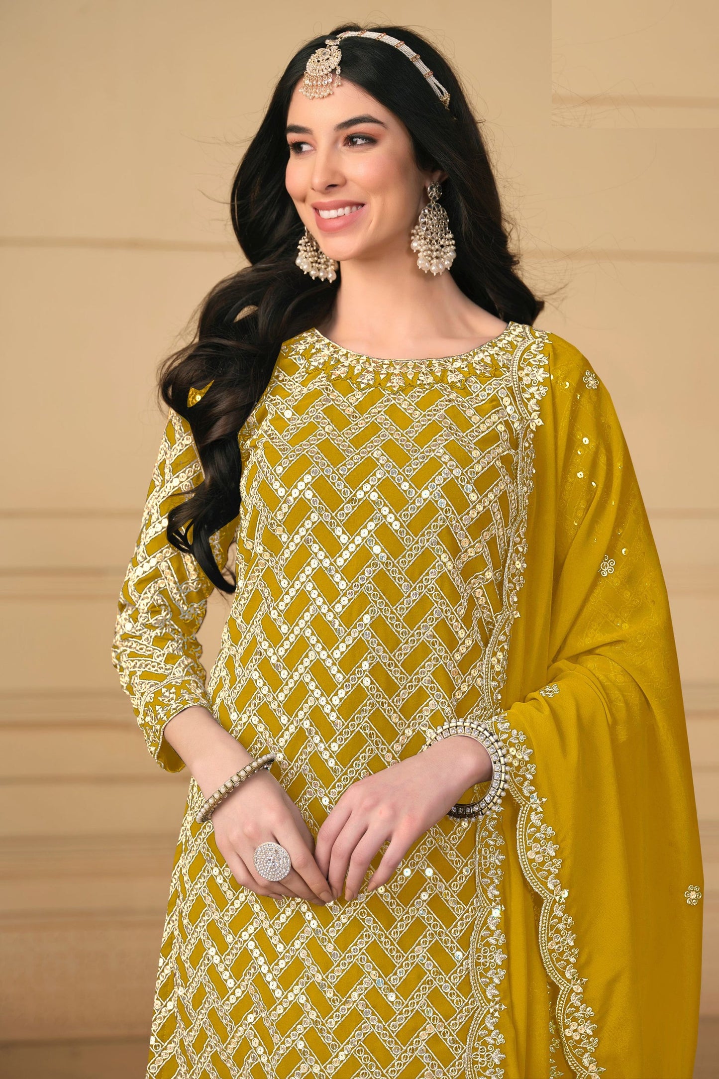 Golden Georgette Sharara Suit