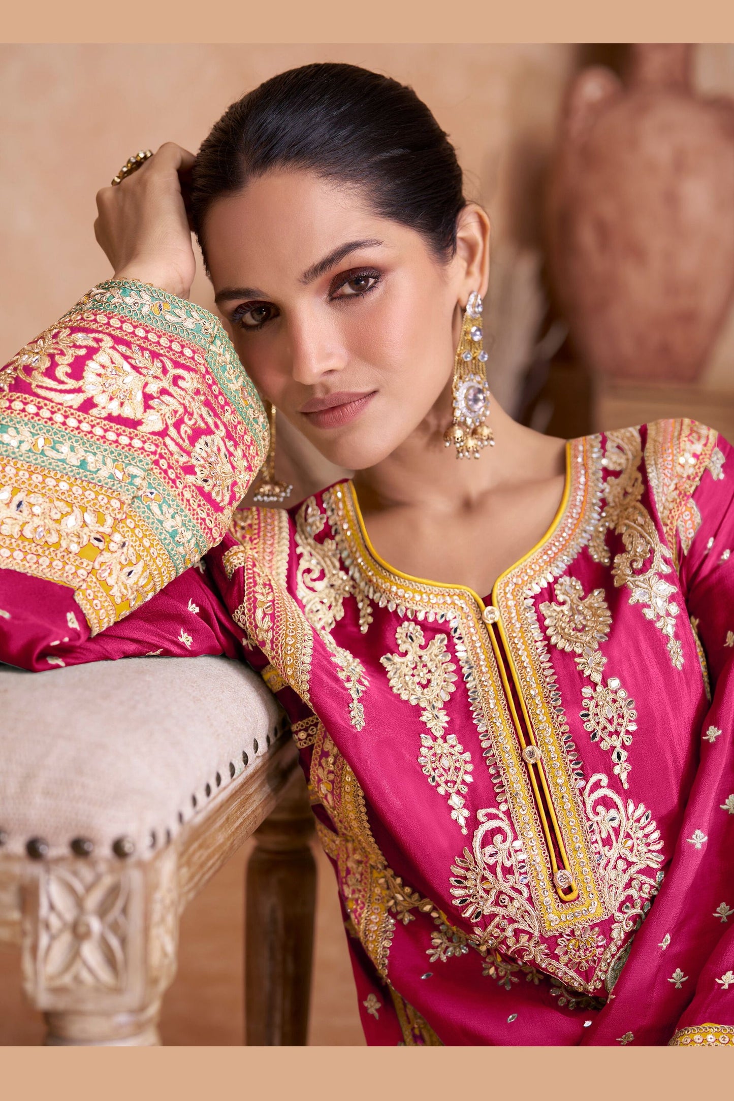 Yellow Chinon Palazzo Suit