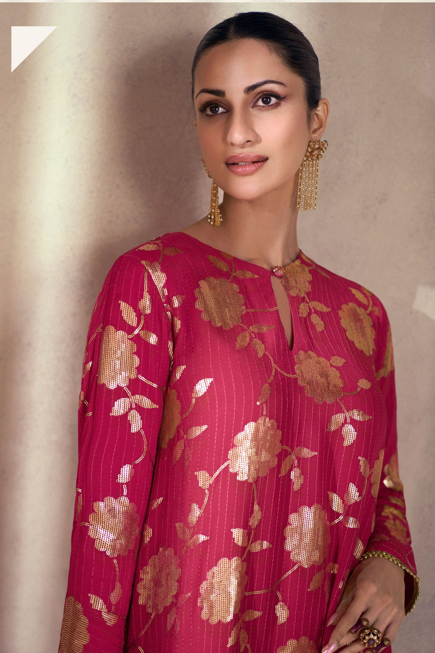 Dark Pink Georgette Plazzo With Kameez Suit