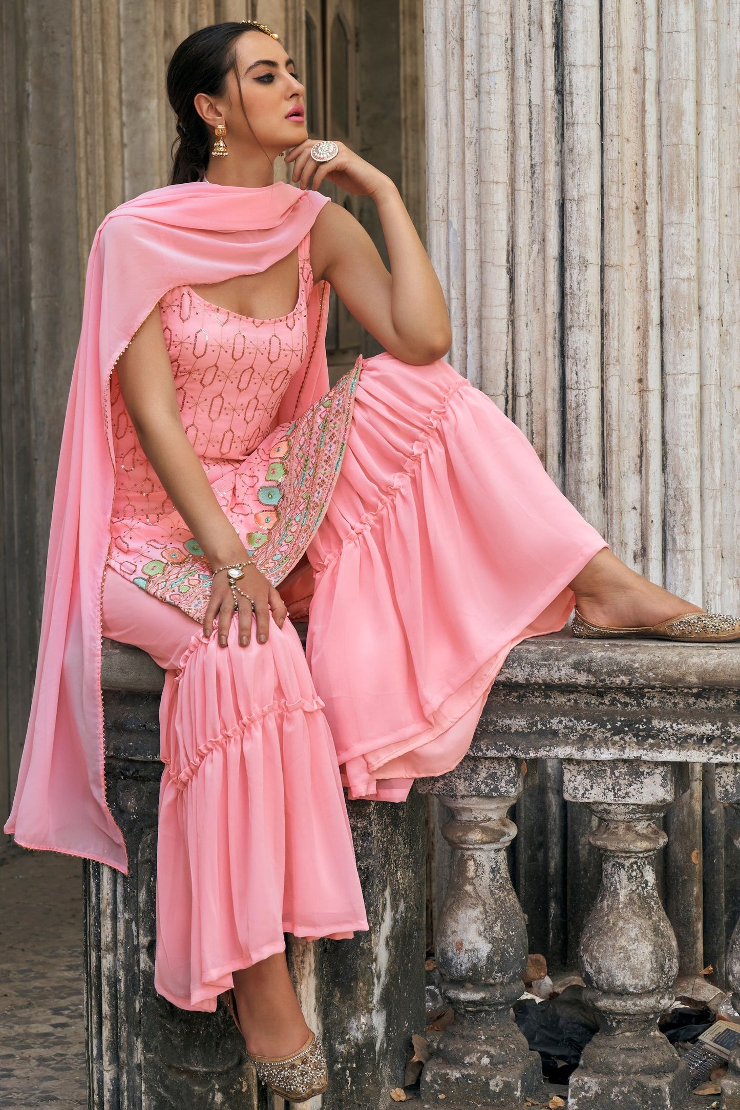 Baby Pink Georgette Sharara Suit