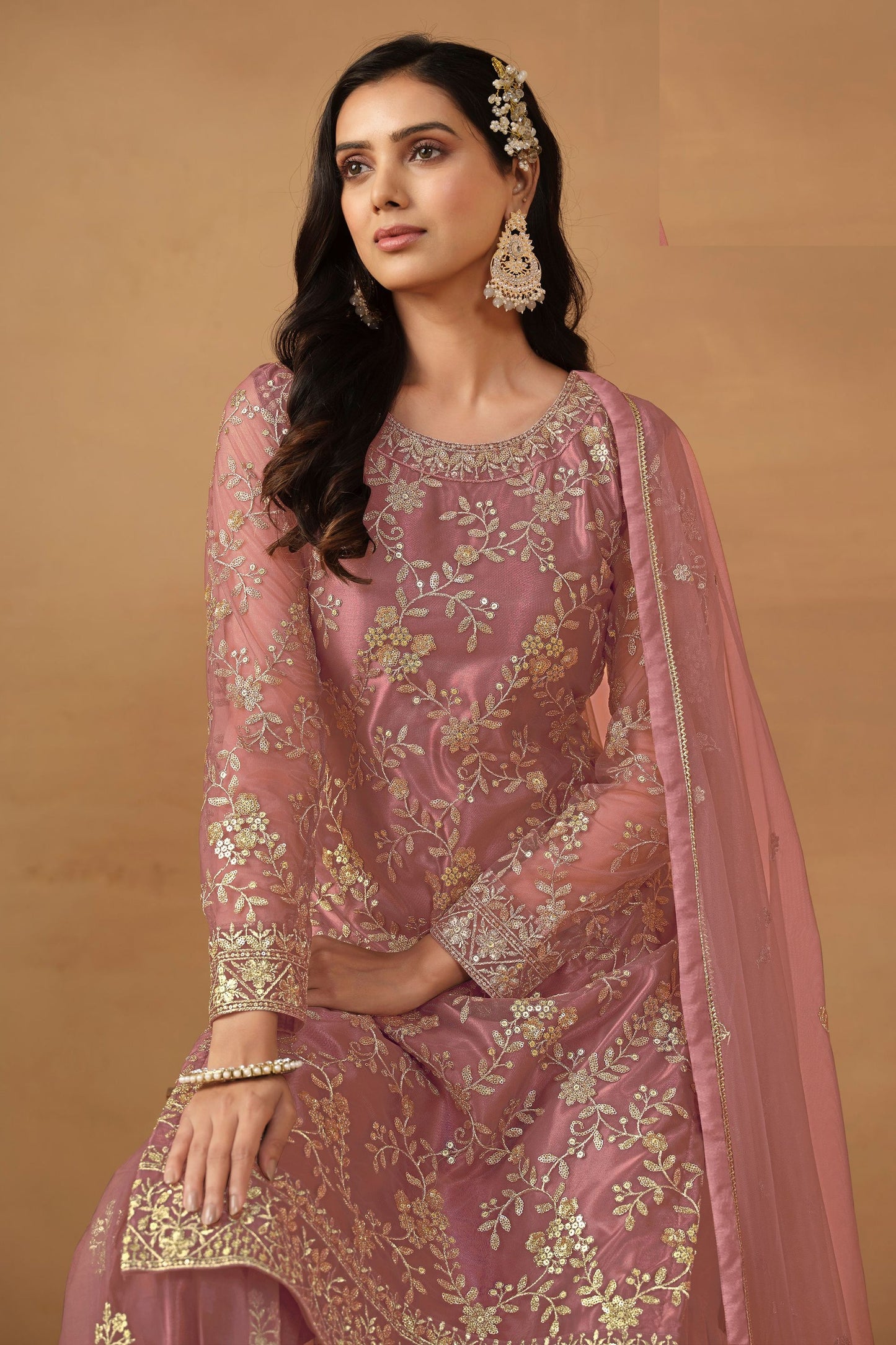 Pink Net Sharara Suit