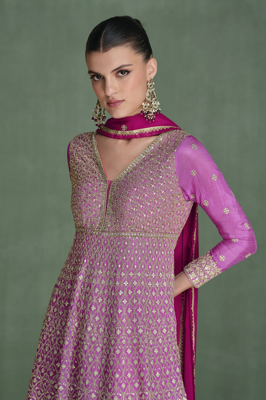 Pink Georgette Full Floor Length Dual Color Anarkali Suit
