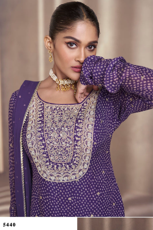 Purple Chinon Silk Sharara Suit