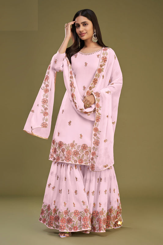 Baby Pink Georgette Sharara suit