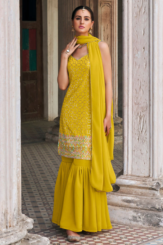 Yellow Georgette Sharara Suits