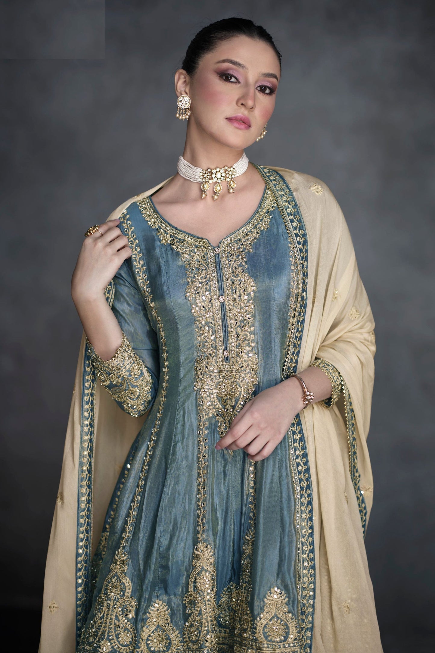 Grey Organza Salwar suit