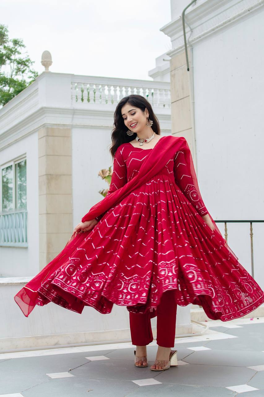 MARRON COLOURED ANARKALI SUIT SET