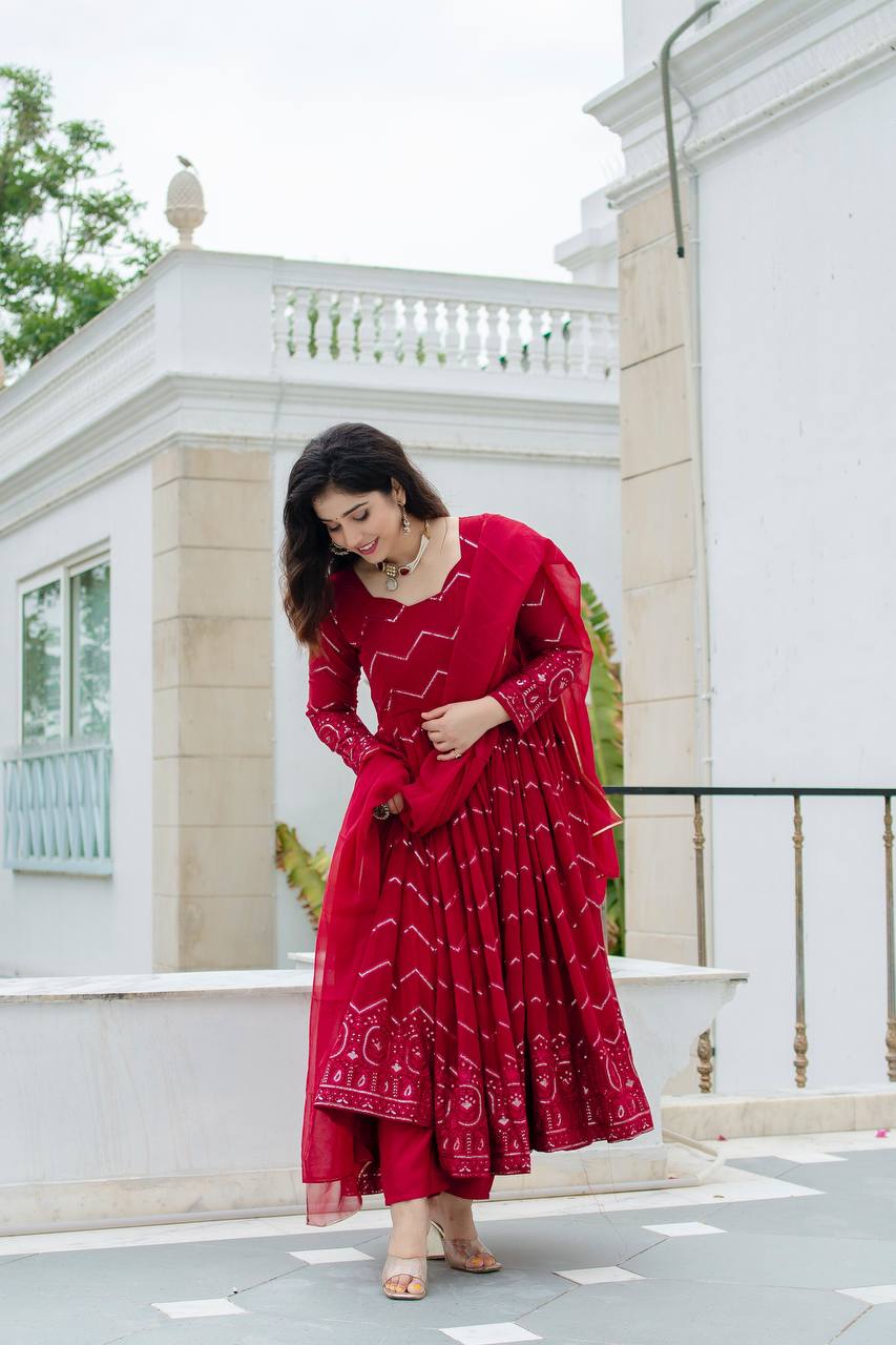 MARRON COLOURED ANARKALI SUIT SET