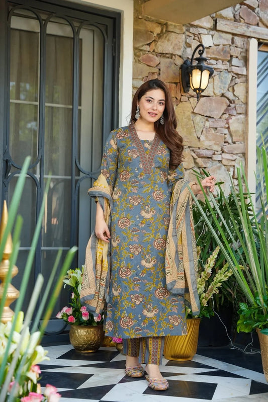 GULPRIYA FLORAL COTTON KURTA SET