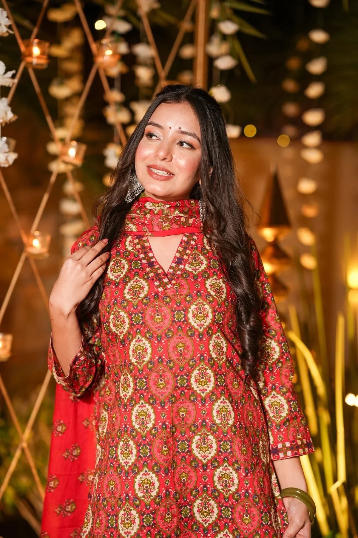 CARMINE PRINTED COTTON KURTA SET