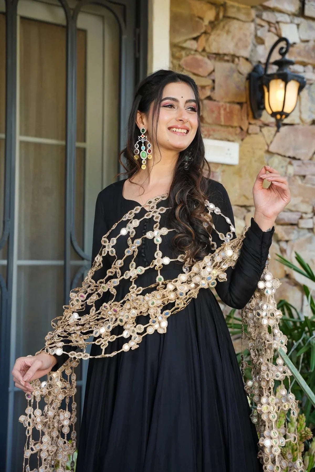 CREPE MYSTIC BLACK ANARKALI SUIT SET