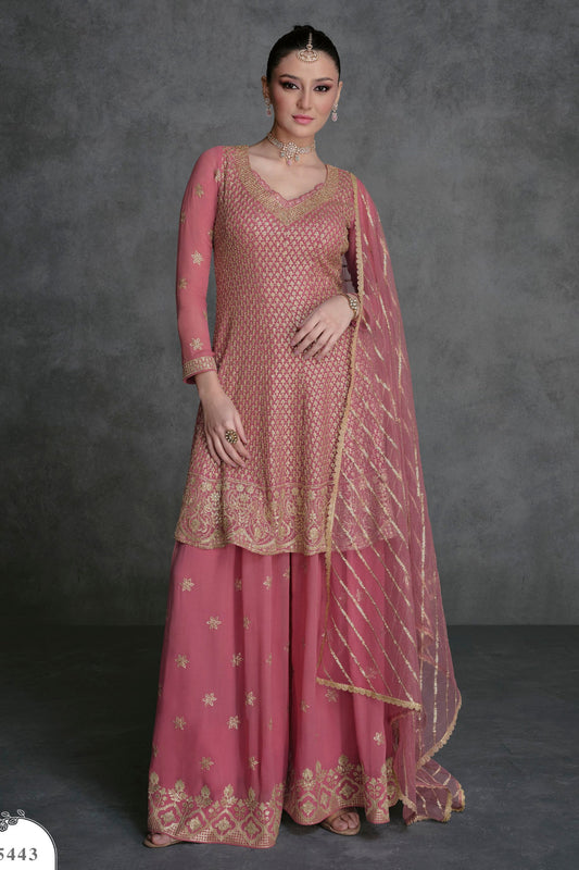 Pink Georgette Palazzo Suits
