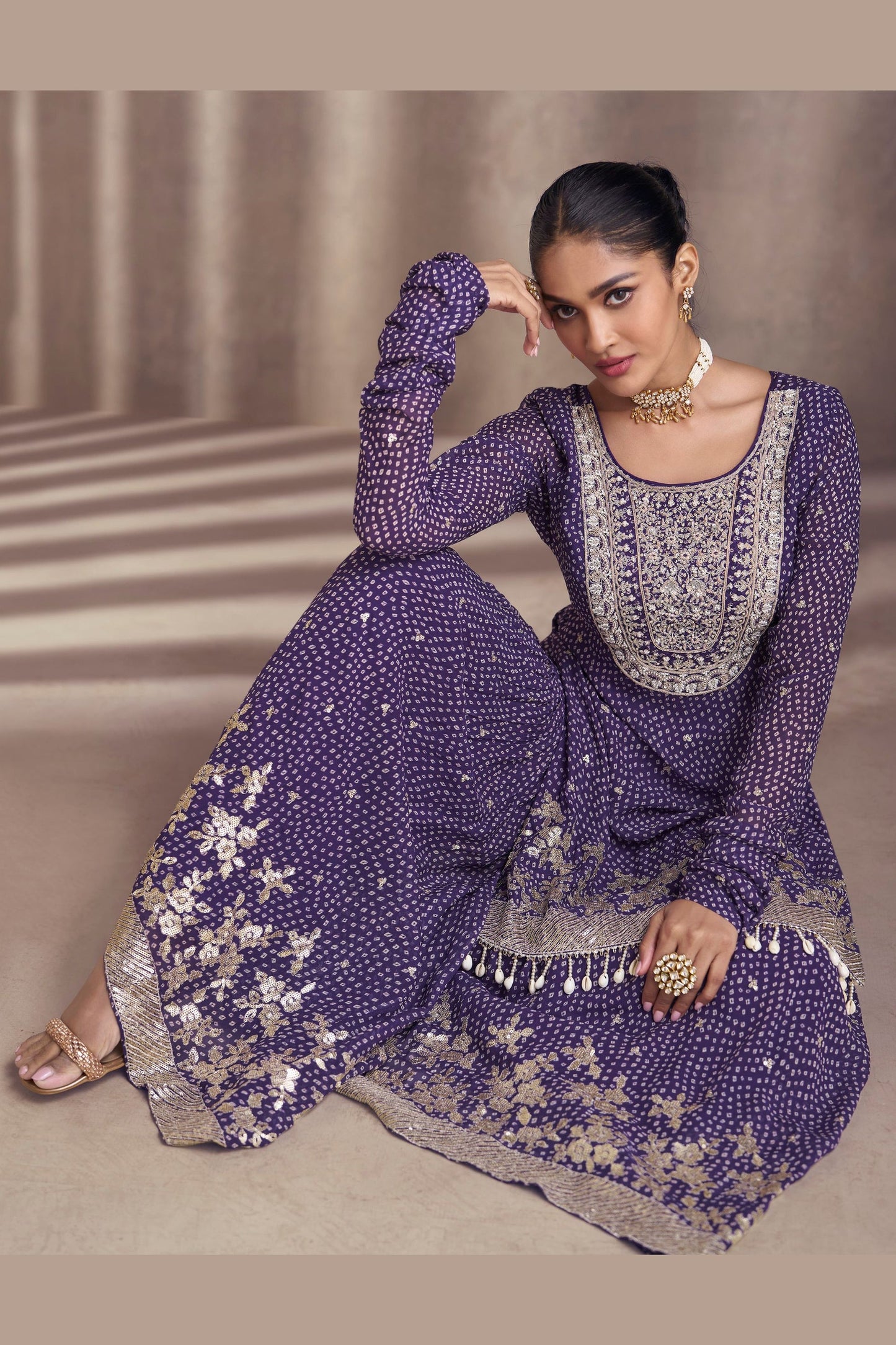 Purple Chinon Silk Sharara Suit
