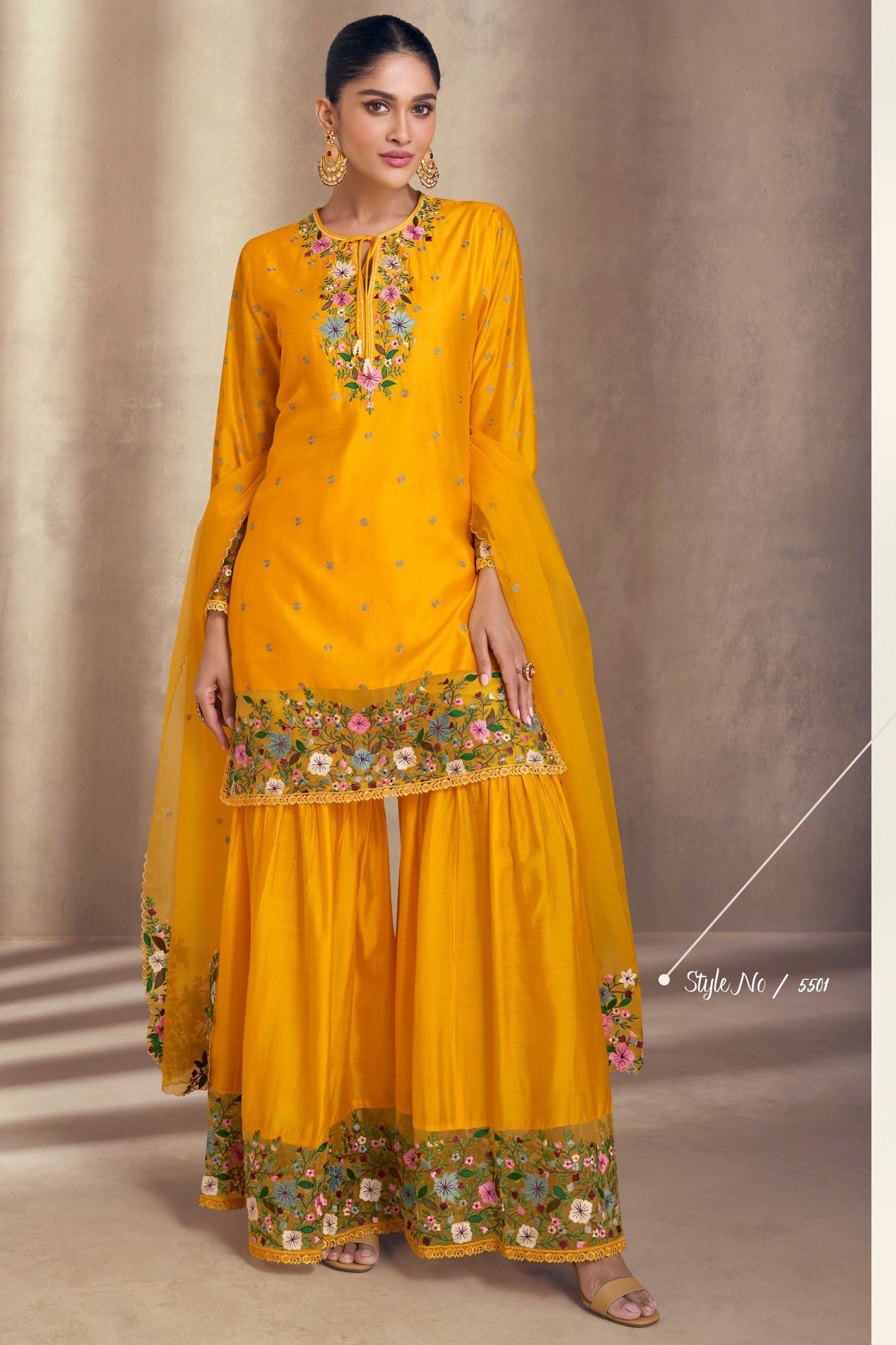 Yellow Real Silk Sharara Kameez Suit