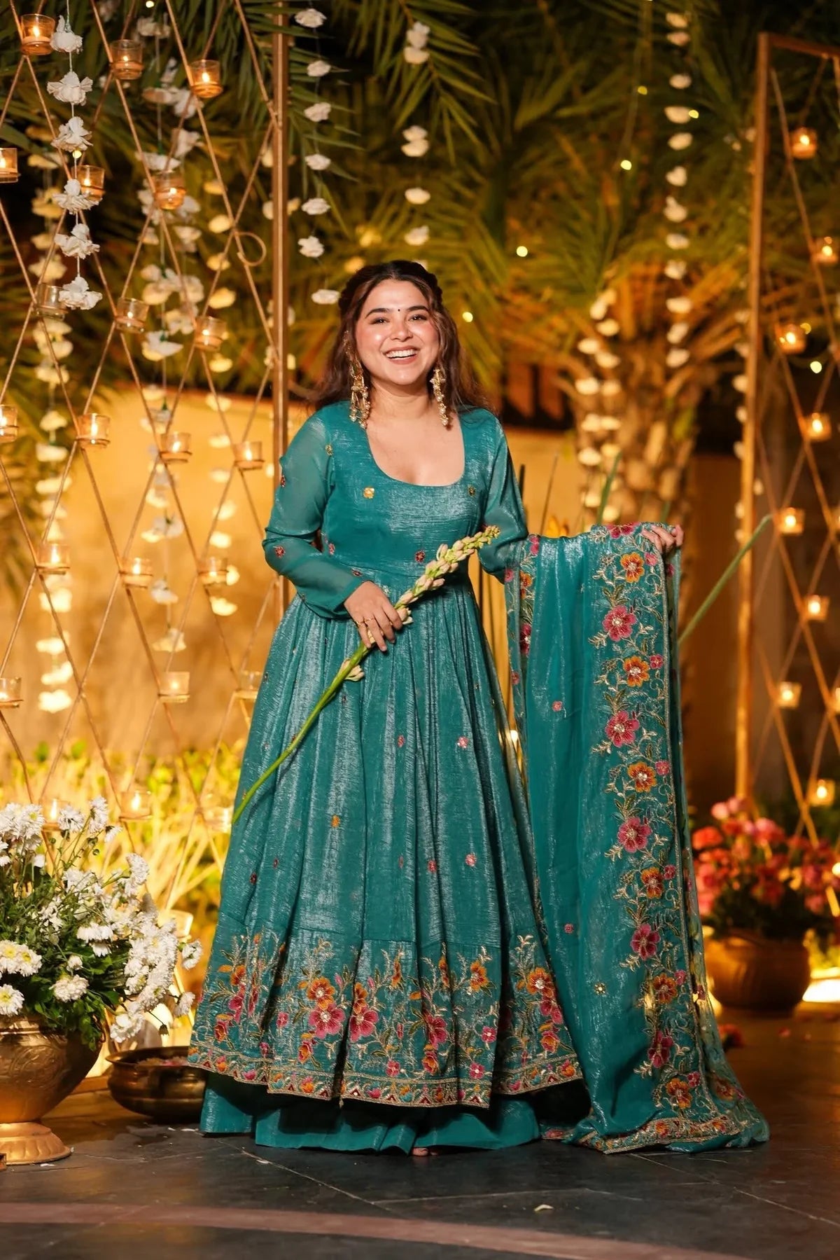 SAMHITA BLOOMWEAVE SILK ANARKALI SUIT SET