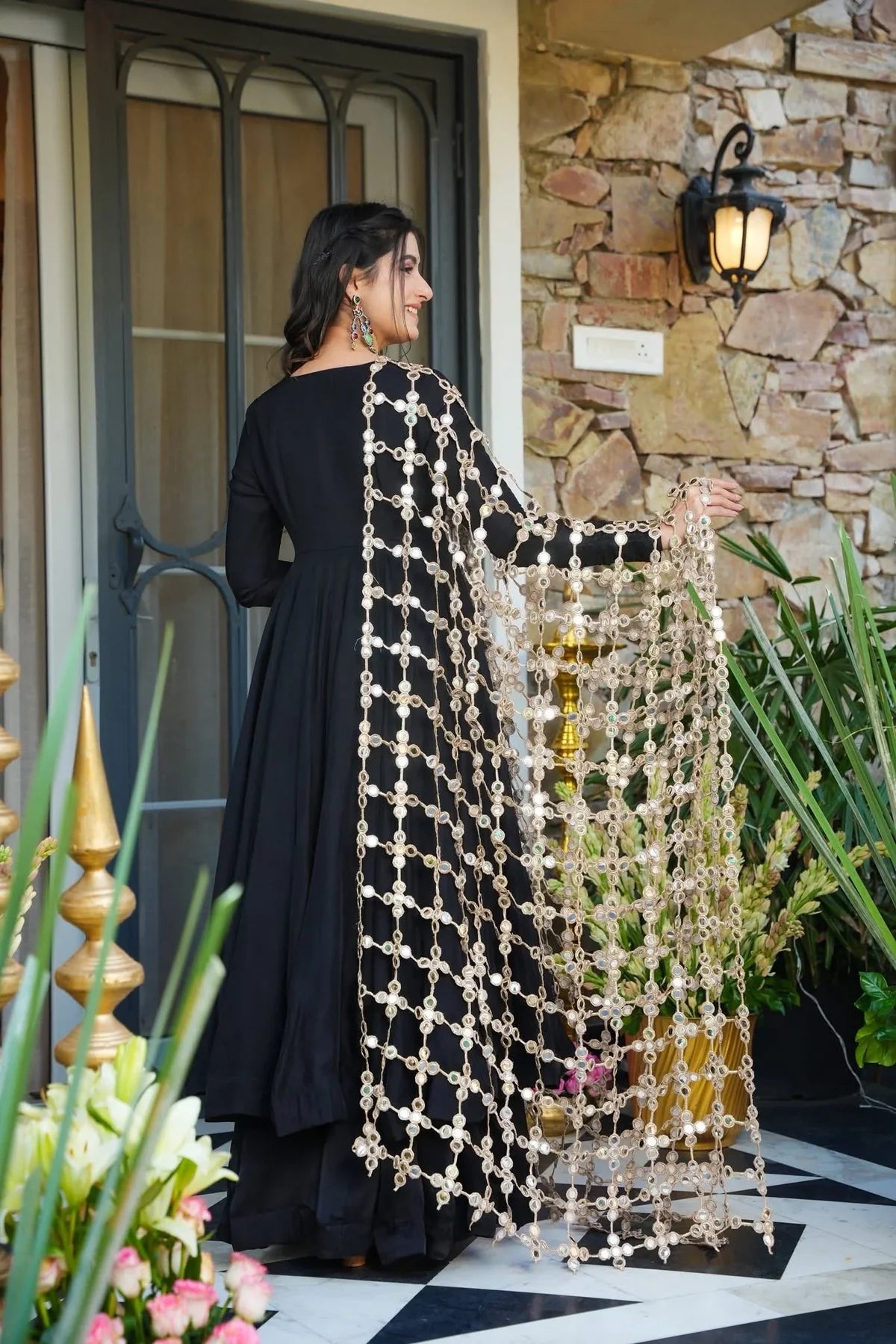 CREPE MYSTIC BLACK ANARKALI SUIT SET