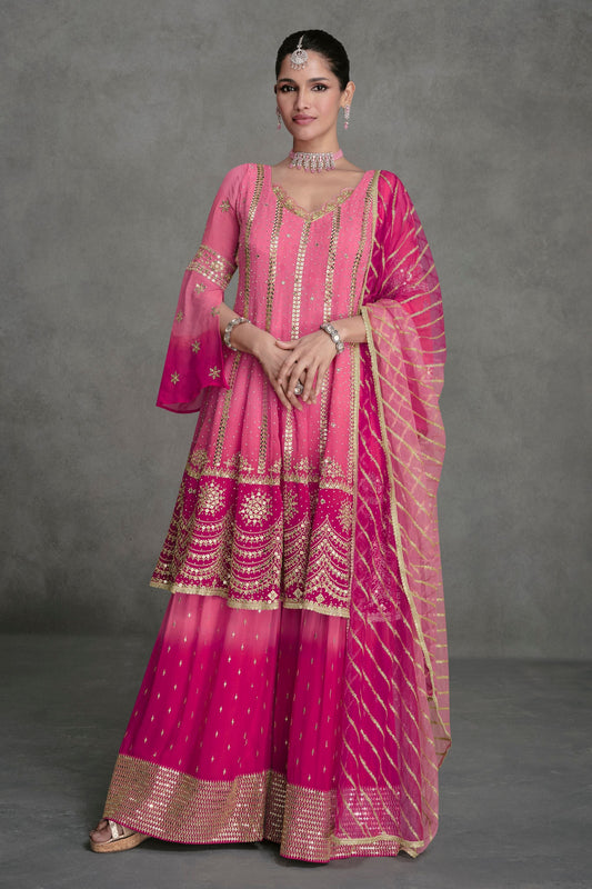 Pink Georgette Dual Tone Palazzo Suit