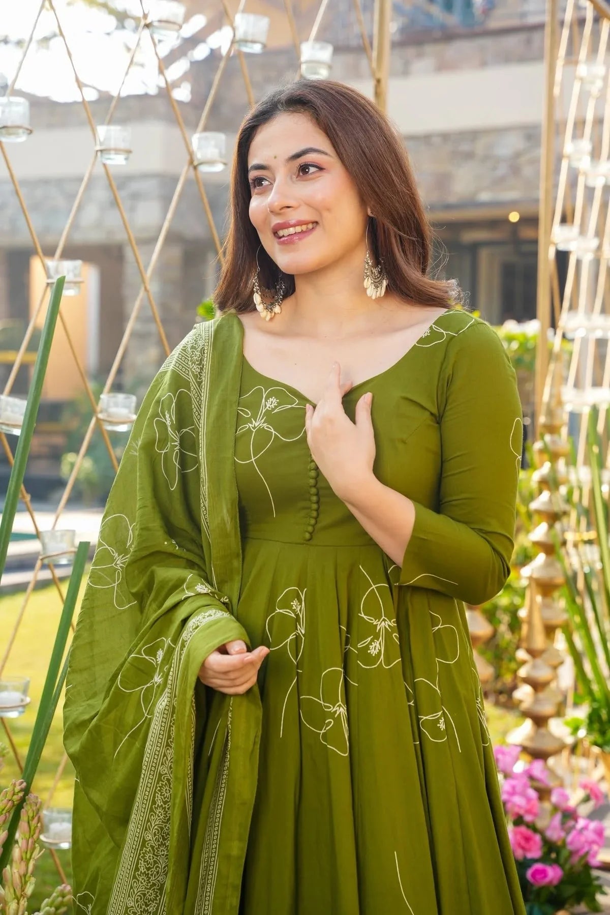 CLOVER GLOW GREEN ANARKALI SUIT SET