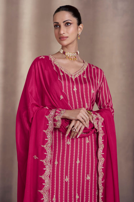Pink Chinon Silk Sharara Suit