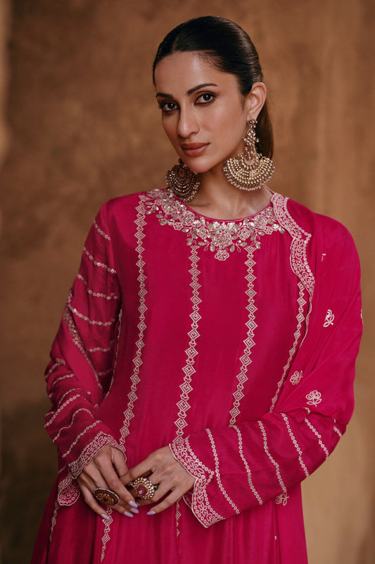 Pink Chinon Silk Sharara Suit