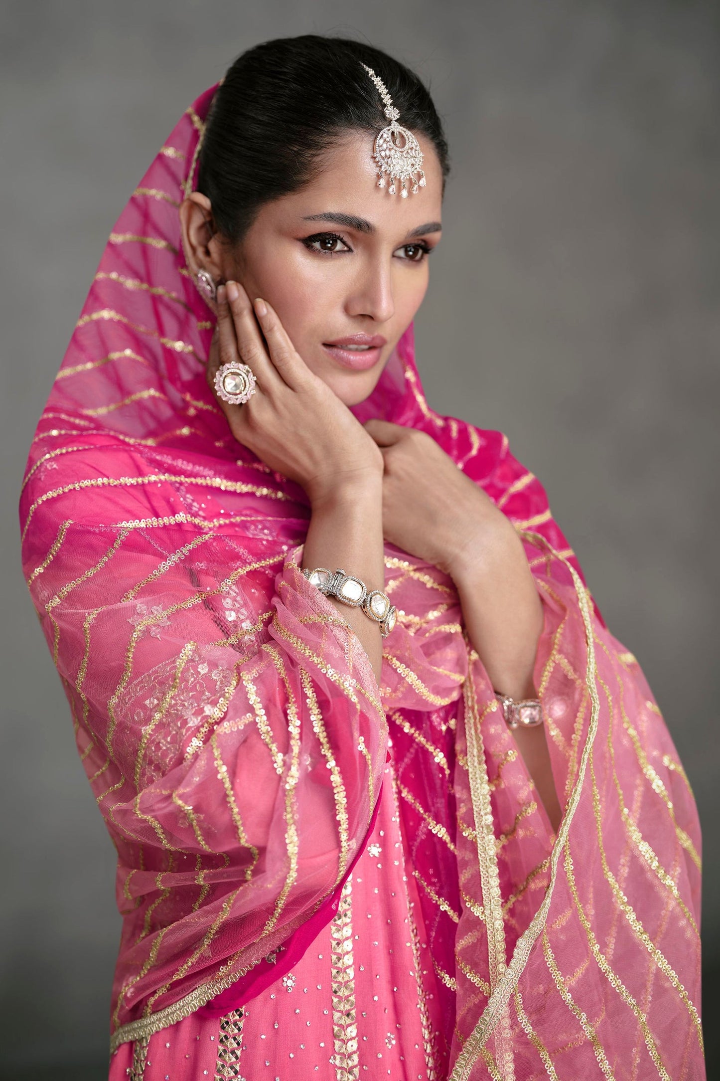 Pink Georgette Dual Tone Palazzo Suit