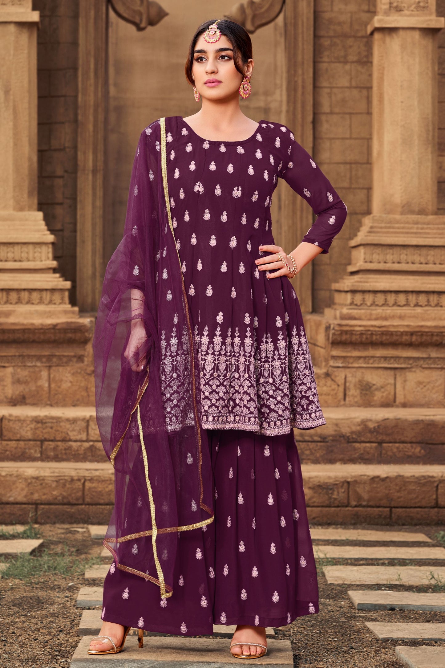 Purple Georgette Sharara suit