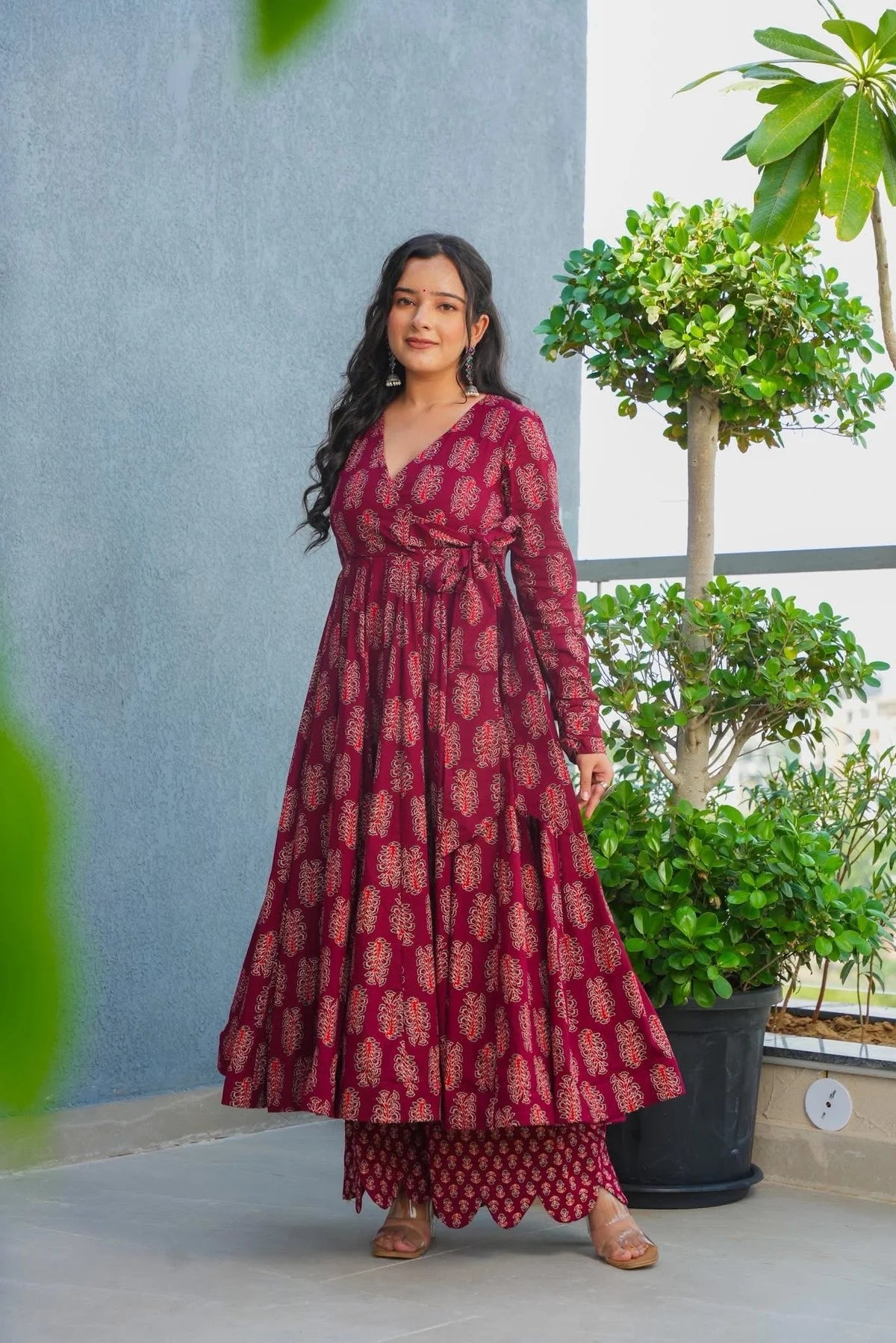 GULRIN RED COTTON KURTA SET
