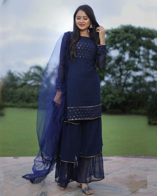 Neavy Blue Heavy Georgette Sharara Suit With Dupatta