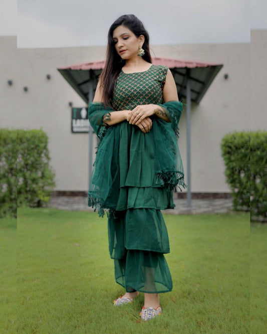Green Heavy Georgette  Sharara Suit With Dupatta
