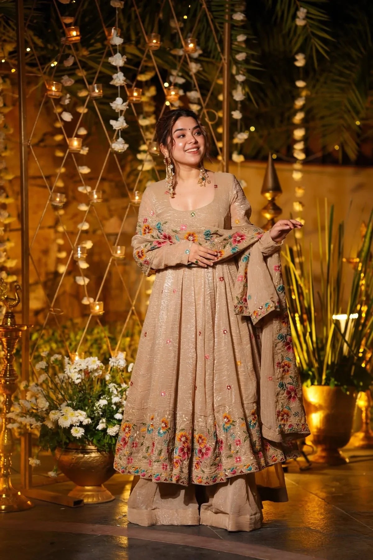 LUMINOUS SILKEN ANARKALI SUIT SET