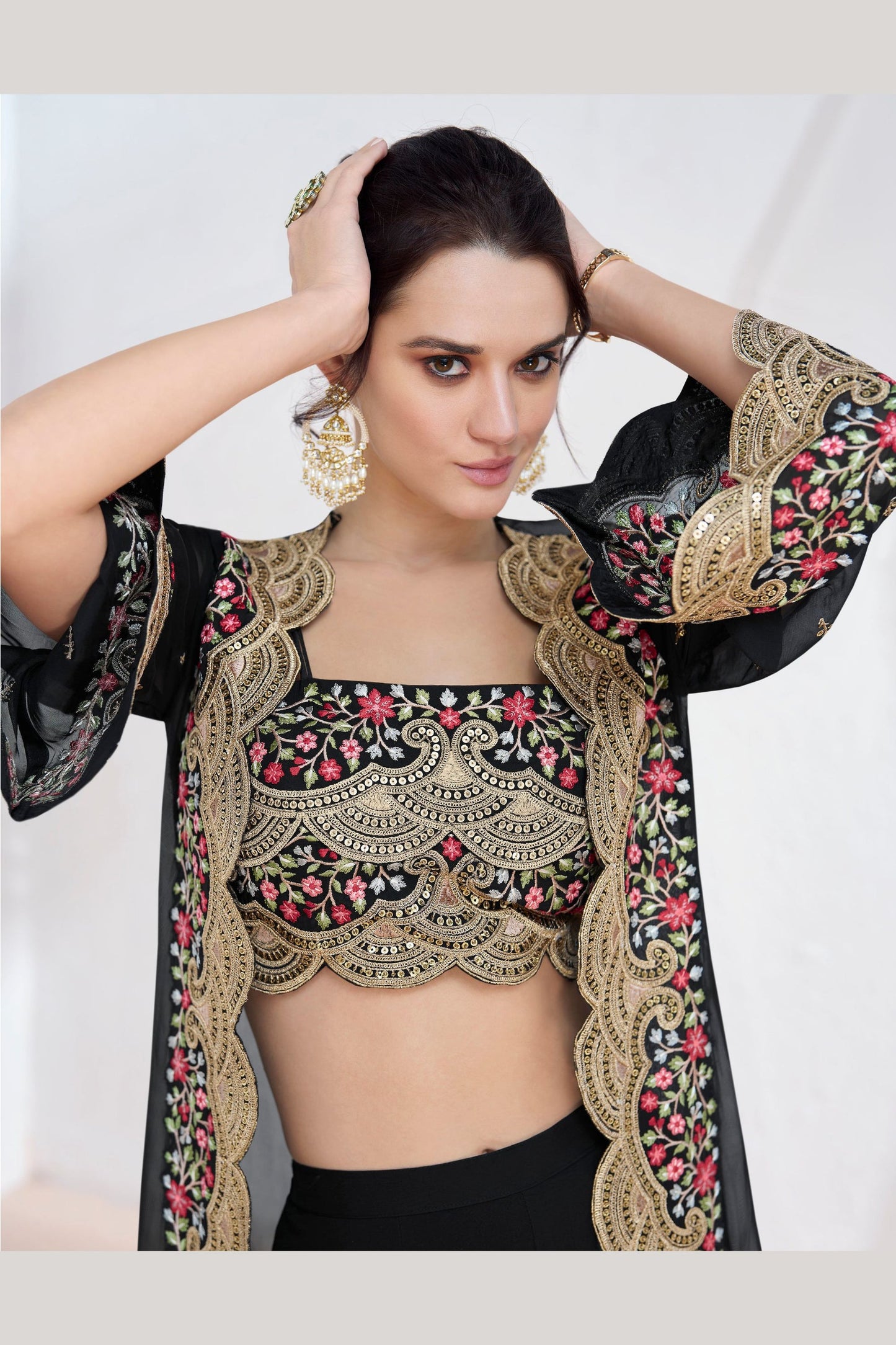 Black Georgette Plazzo with Choli with Koti