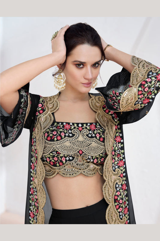Black Georgette Plazzo with Choli with Koti