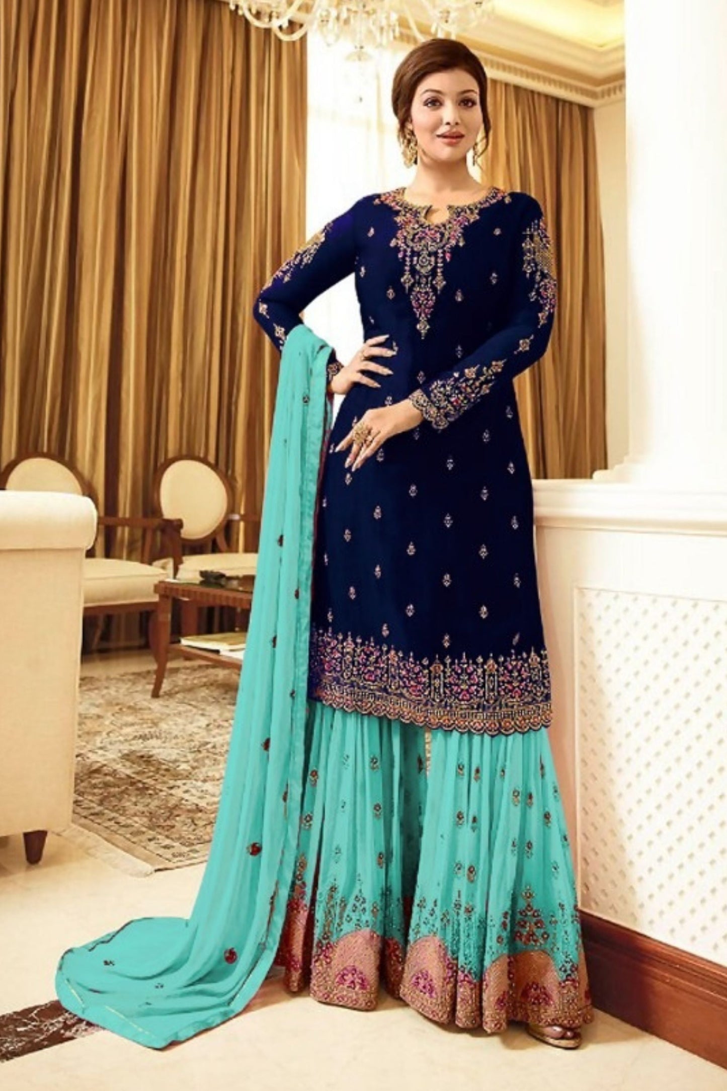 Blue Georgette Sharara Suit