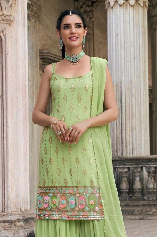 Green Georgette Sharara Suits