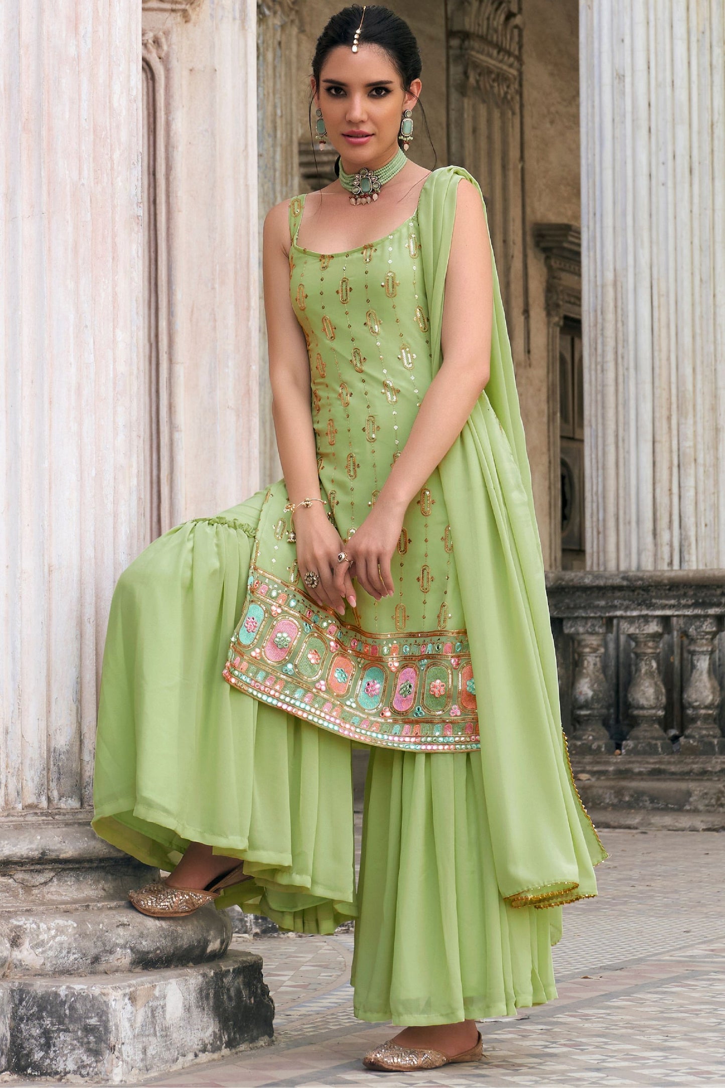 Green Georgette Sharara Suits