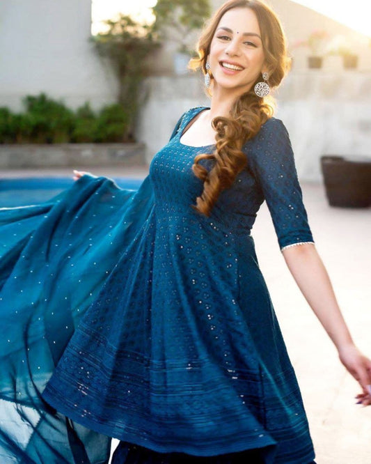 Aromatic Georgette Embroidery Work Palazzo Suit With Dupatta
