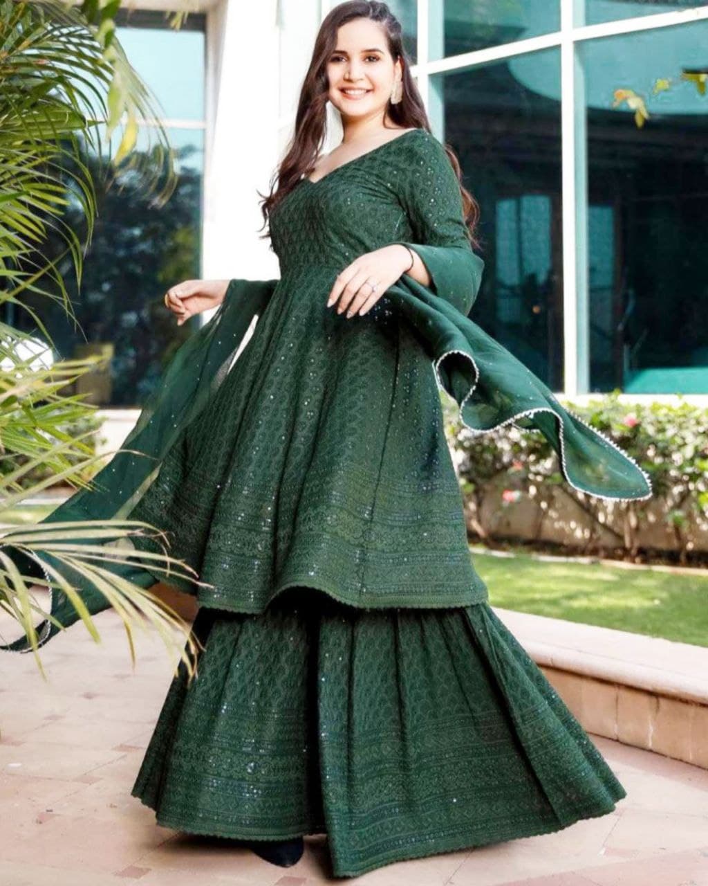 Aromatic Georgette Embroidery Work Palazzo Suit With Dupatta