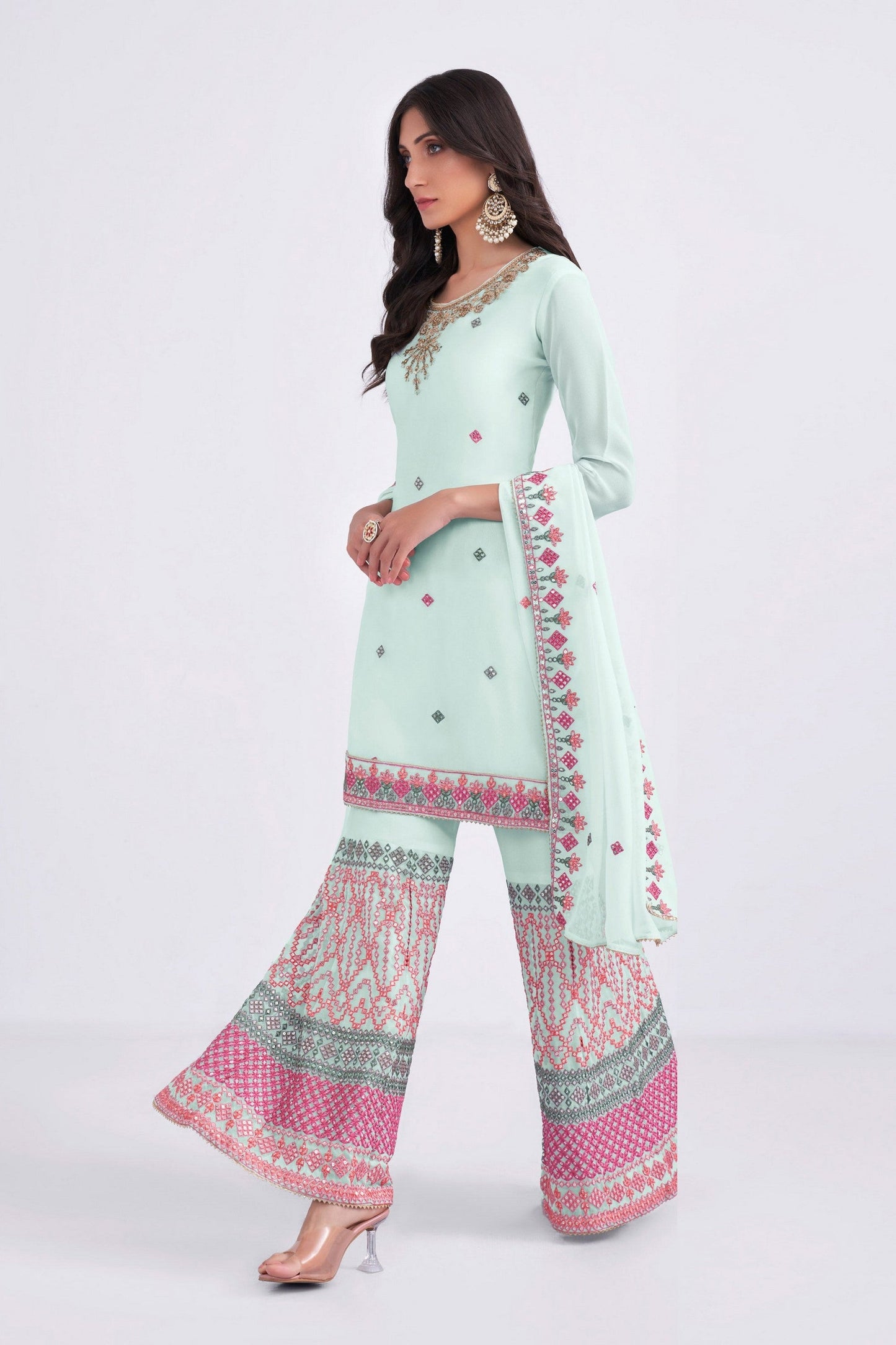 Light Blue Georgette Sharara suit