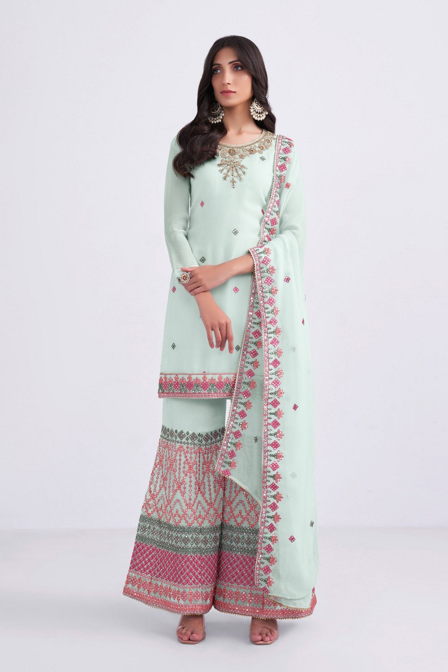Light Blue Georgette Sharara suit