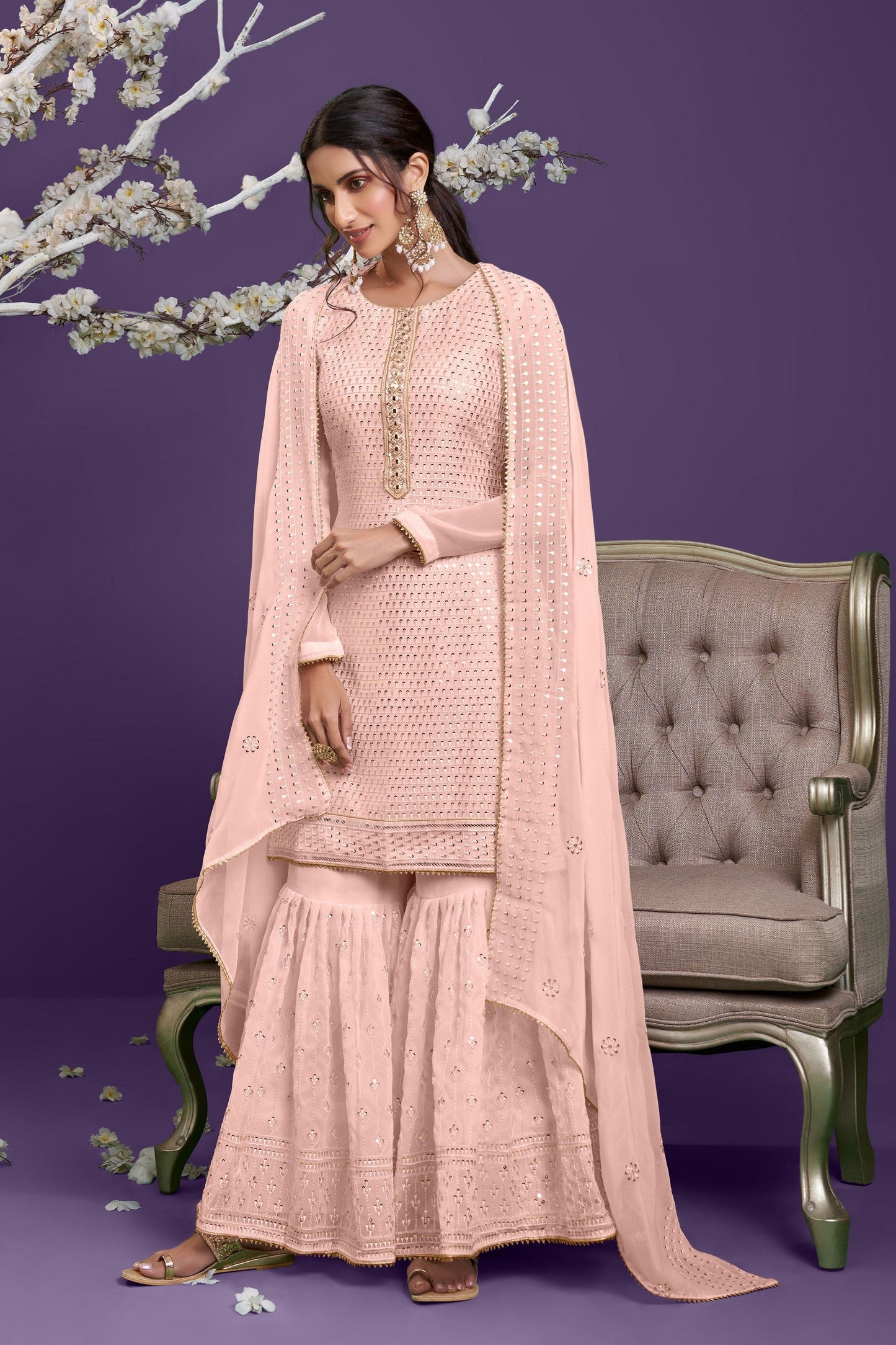 Light Pink Georgette Sharara suit