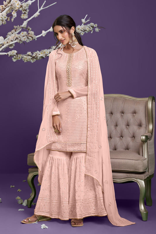 Light Pink Georgette Sharara suit