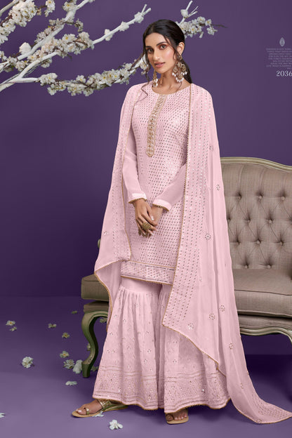 Light Pink Georgette Sharara suit